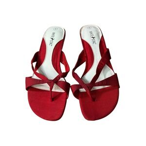 White Stag Women's Red Satin Strappy Kitten Heel Sandals Thong Mules Size 8 Sh1